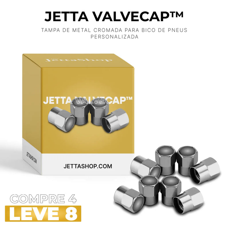 (COMPRE 4 LEVE 8) Tampa de Metal Cromada para Bico de Pneus Personalizada - Jetta ValveCap™ [LIQUIDA NATAL]