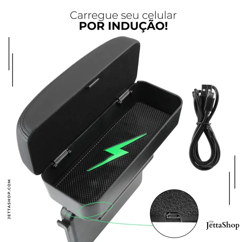 ArmJetta™ - Apoio de Braço Em Couro Ajustável com Porta Objetos Automotivo [ÚLTIMAS UNIDADES]