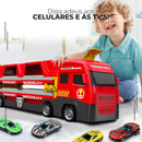 Mega Caminhão Cegonha 2 em 1 com Pista de Corrida - Jetta ToyTruck™ [+ 6 CARRINHOS DE BRINDE]