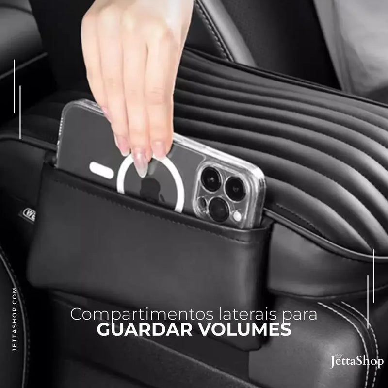 Jetta LuxComfort™ - Apoio de Braço Em Couro com Bolsos Laterais Automotivo [ESQUENTA BLACK]