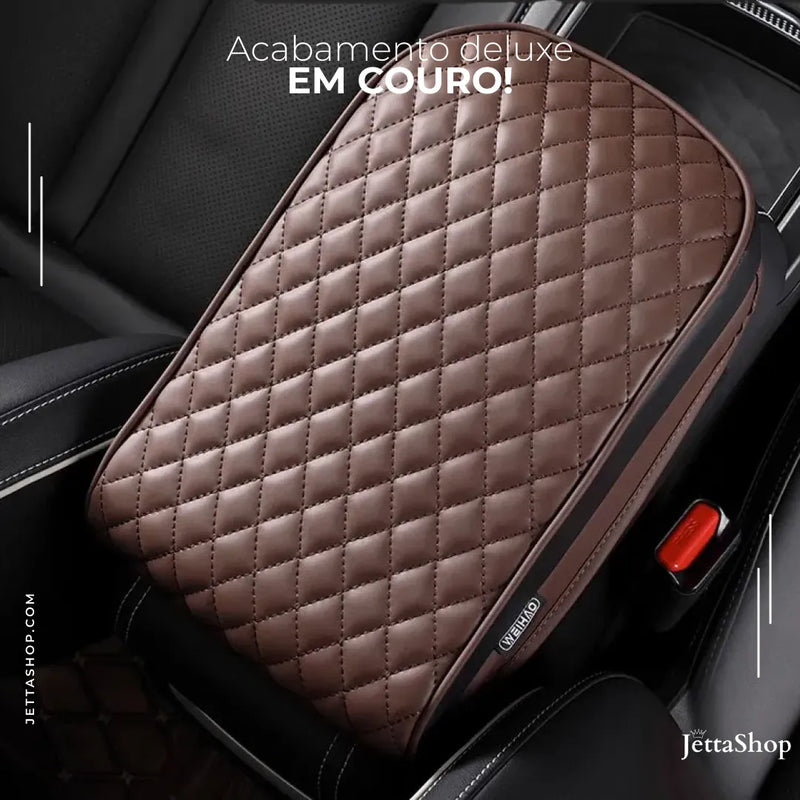 Jetta LuxComfort™ - Apoio de Braço Em Couro com Bolsos Laterais Automotivo [ESQUENTA BLACK]