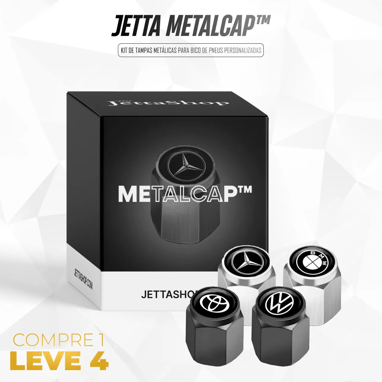 (COMPRE 1 LEVE 4) Kit de Tampas Metálicas para Bico de Pneus Personali