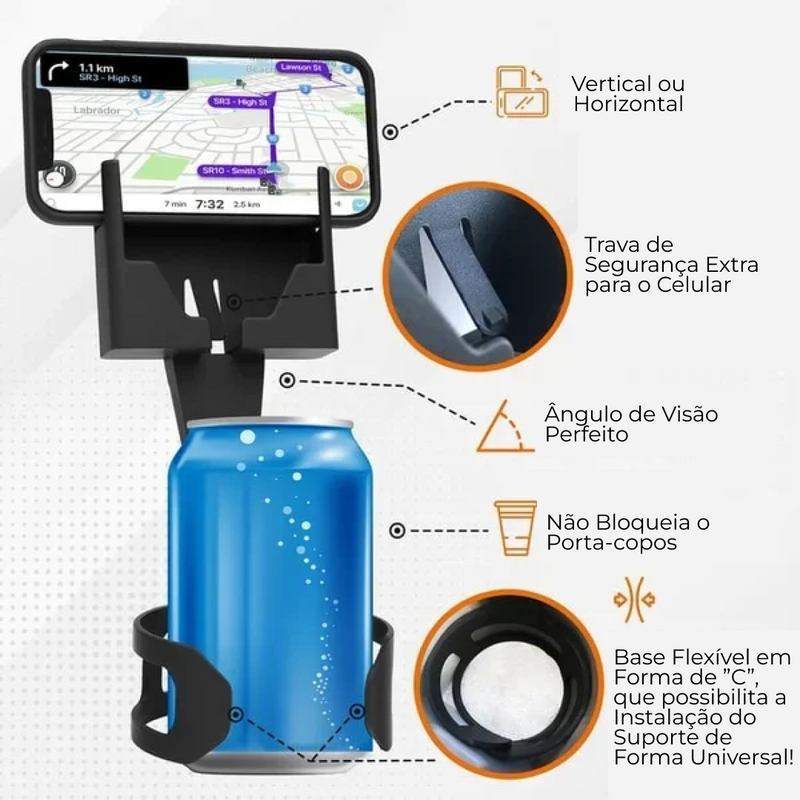 Cup Holder Jetta™ - Suporte 2 em 1 para celular - PROMOÇÃO IMPERDÍVEL ATÉ HOJE ÀS 23:59h